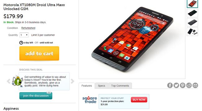 Fotografía - [Alerta Trato] Woot Has A Refurbished Motorola DROID MAXX (Verizon LTE, GSM desbloqueado) por $ 180